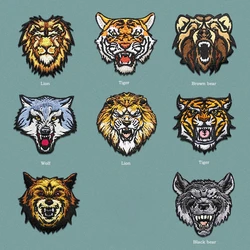 High quality fashion bear fierce animal tiger lion wolf head embroidery patch cloth stickers DIY T-shirt accessori
