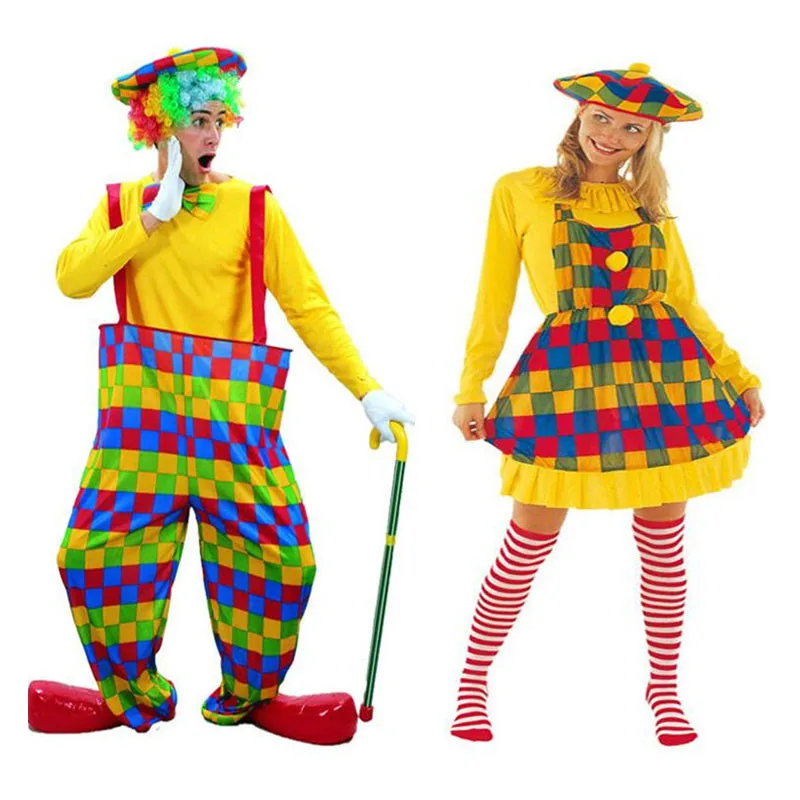 Donne uomini circo Clown Costume Cosplay costumi teatrali adulti vestito da festa in maschera natale Halloween