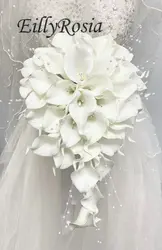 White Cascading Bridal Bouquet Fleur Artificielle with Pearls Rhinestones Simple Calla Lilies Wedding Flowers Blumen New Arrival