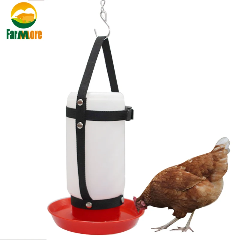 

1 set Chicken Drinking Bottle 1L Plastic Water Feeder Poultry Chicken Drinker with S"-hook and chain Strap Farming Drink Tools