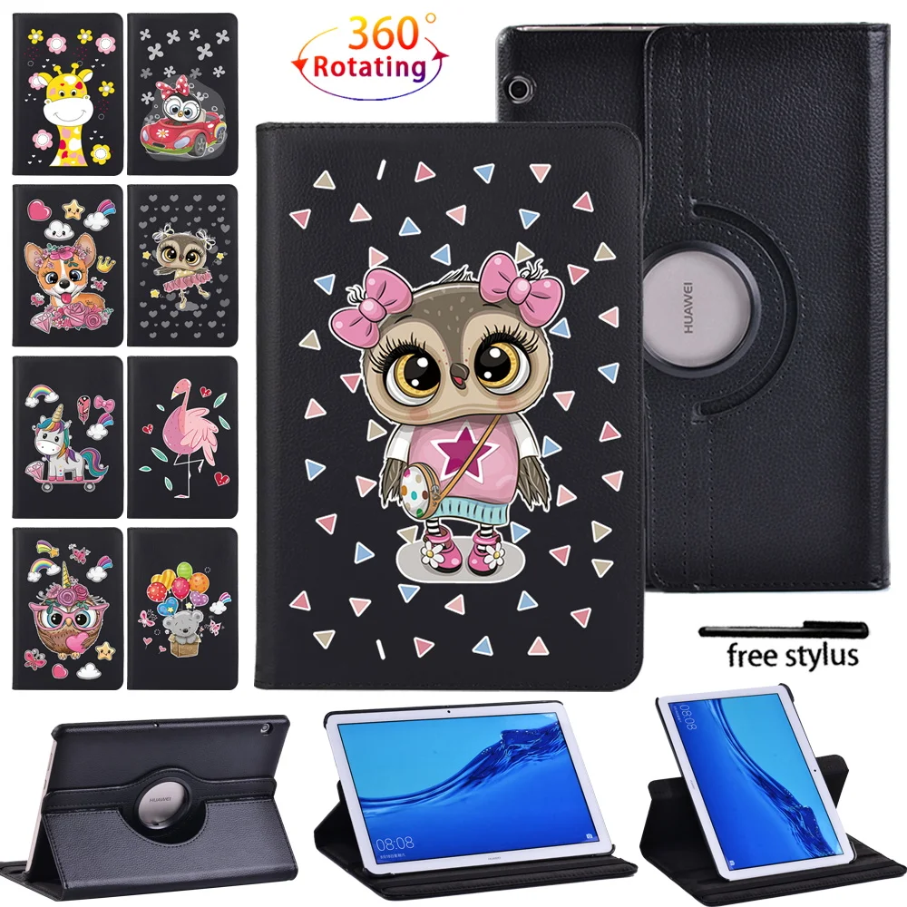 

360 Rotating Tablet Case for Huawei MediaPad T3 10 9.6"/T5 10 10.1" Bracket Type Anti-Fall Leather Protective Cover+ Stylus