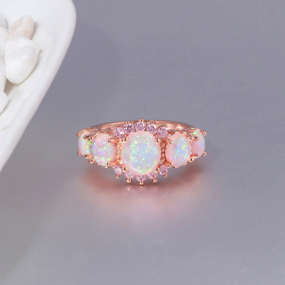 CiNily 5 Colors Luxe Fire Opal Ring Silver Plated Oval Round Stone Finger Ring Blue Full Crystal Vintage Jewelry Gift for Women