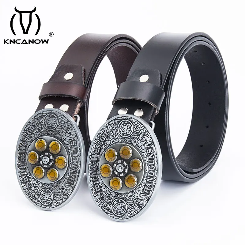 Smith&Wesson Fashion Whirl Men's Business Spin Handguns Bearings Bullet Buckle With Spinner Male Made Of Whole Cow Hide Belt