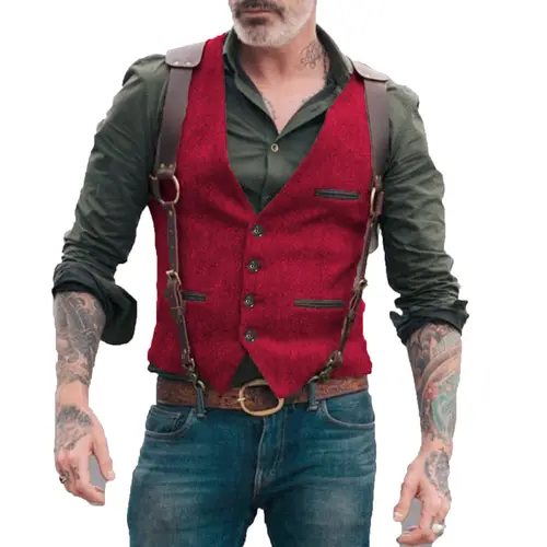 Men's Suit Vest Herringbone V Neck Business Formal Dress Waistcoat for Wedding Suit or Tuxedo - Image 14