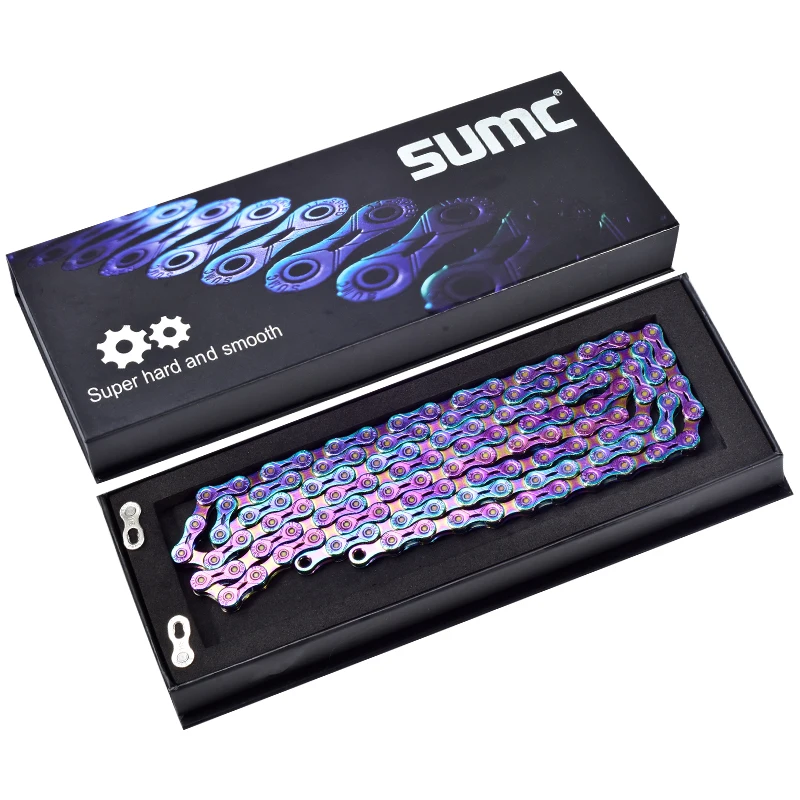 SUMC Bike Chain Colorful Bicycle Chain 10/11/12 Speed Ultralight Semi-hollow Chain Rainbow Chain w/ Magic Buckle