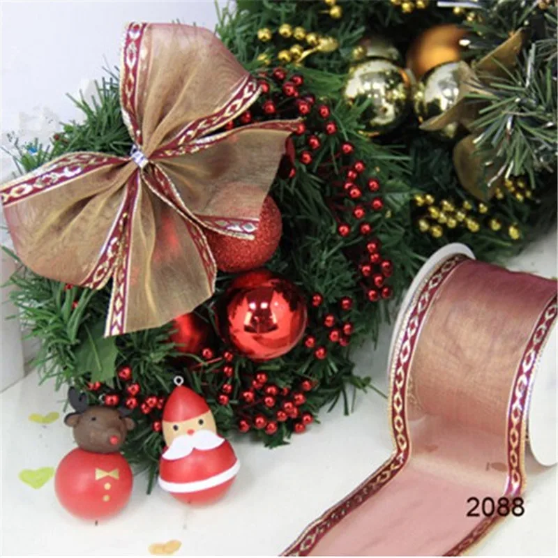 N2088 63MM Wired Metallic Ribbon for DIY craft box wrapping christmas wreath decoration 25yards roll