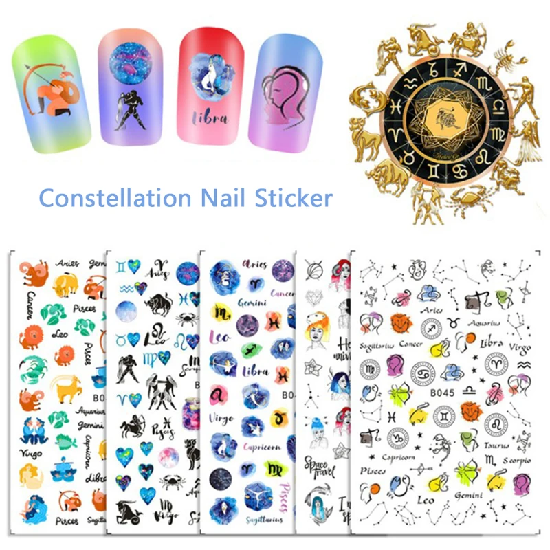 12pc Water Sticker For Nail Art All Decorations Sliders Constellation Horoscope Adhesive Nails Design Decals Manicure Accessoire