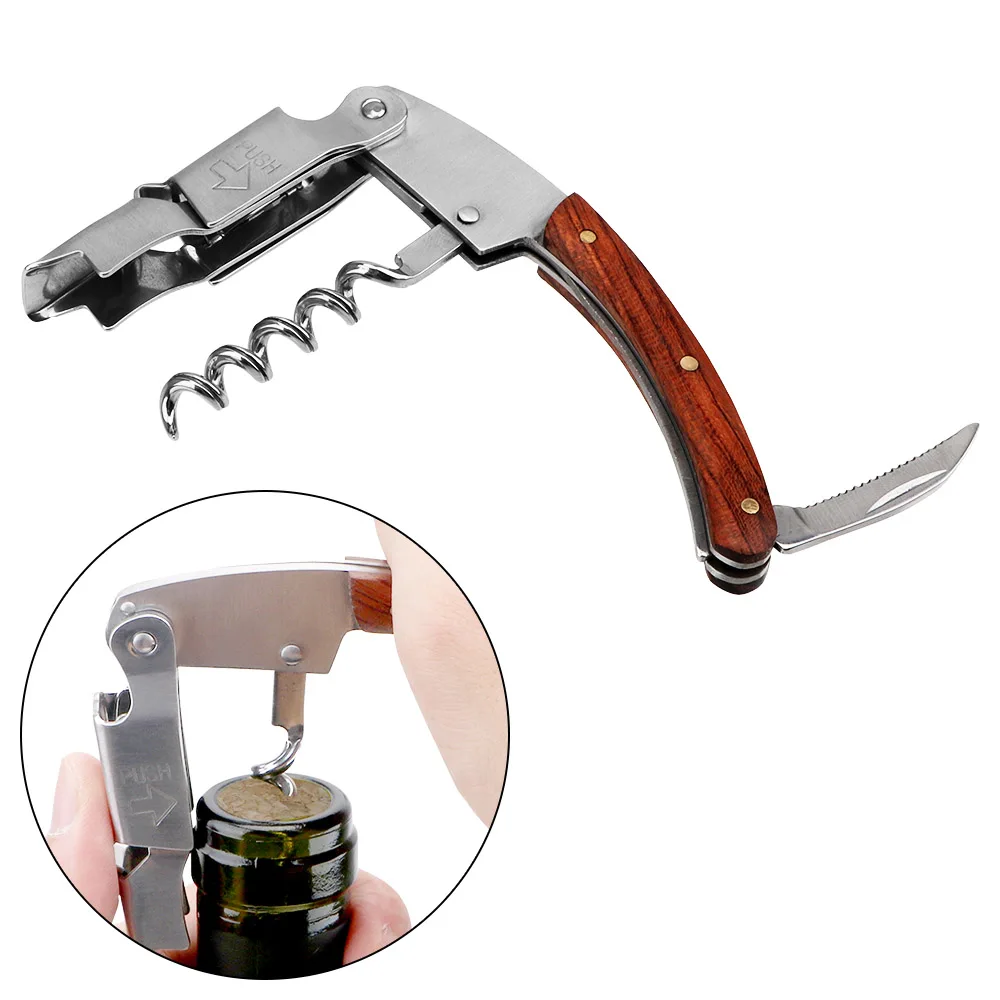 NICEYARD Multifunction Wine Opener Professional Bottle Opener with Knife Portable Wooden Handle Screw Corkscrew