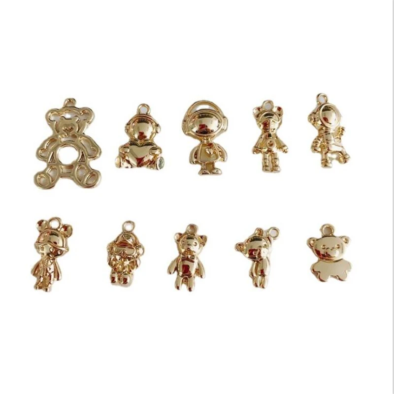 10pcs/lot new creative bear metal alloy charms for jewelry making accessories diy fashion earrings necklace pendant ornament