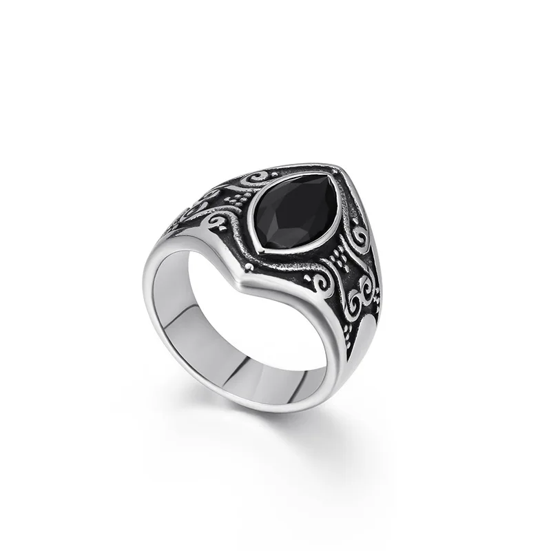 Vintage Jewelry Stainless Steel Red Stone Carved Men\'s Ring Personality Fashion Ring