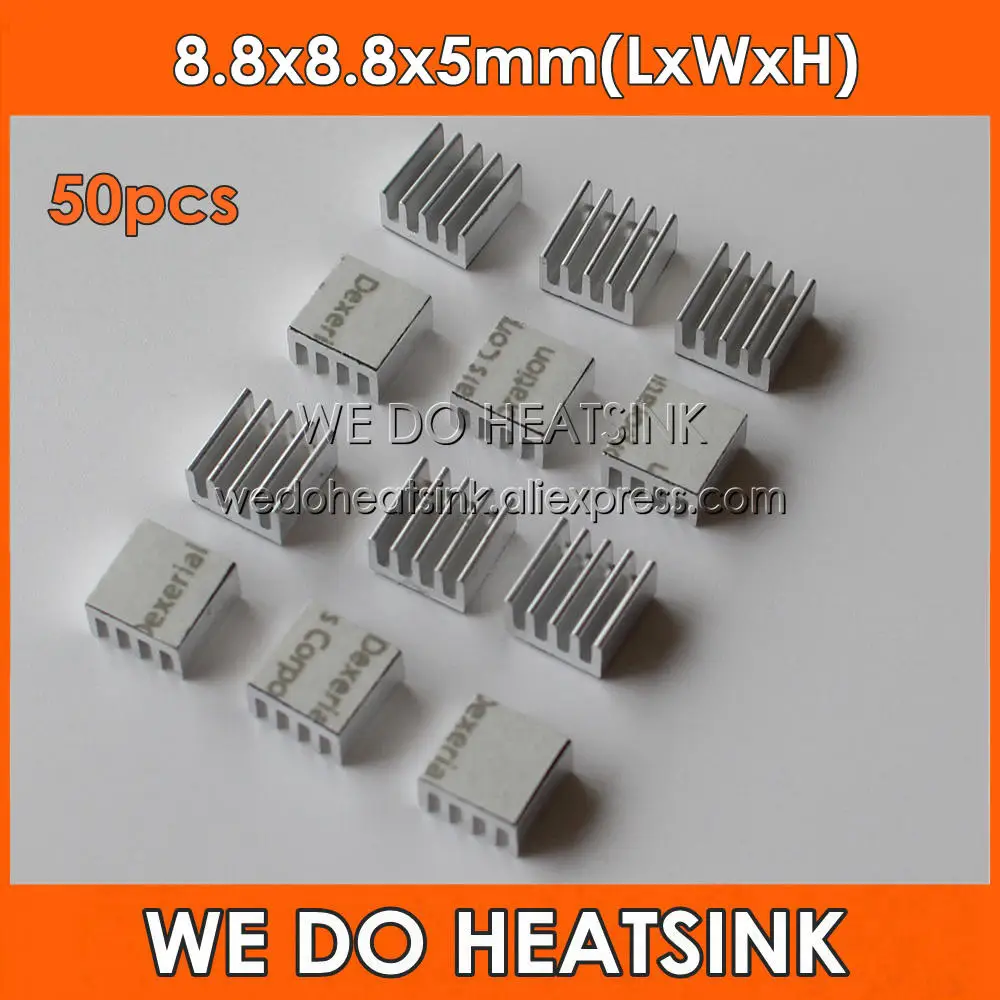 

50pcs 8.8x8.8x5mm Ram Heatsink Chipset Aluminum Heat Sink With Thermal Conductive Tape Fans & Cooling