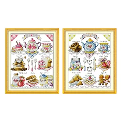 Cake Afternoon Tea Cross Stitch Set 14CT 11CT Printed Canvas Embroidery Sewing Kit DMC Count Chinese Cross Stitch Kit DIY Crafts