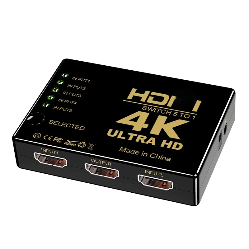 Conmutador compatible con HDMI 5 en 1, salida 4K30Hz con control remoto, compatible con HDMI, conmutador de vídeo HD 5 en 1 y 1 en salida