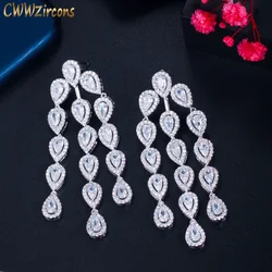 CWWZircons European and American CZ Long Dangle Drop Tassel Chandelier Earrings for Women Brides Wedding Pageant Jewelry CZ869