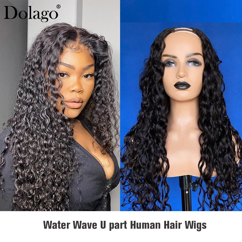 

Brazilian Deep Water Wave Wig U part Human Hair Wigs Brazilian Long Middle Part Natural Black U-part Wigs For Women