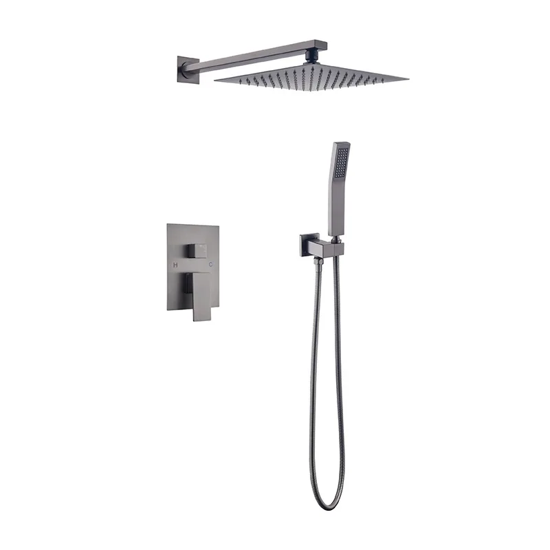 Gunmetal 2 Ways Bathroom wall shower kit Gun grey bath tap  type concealed   set embedded With Handheld