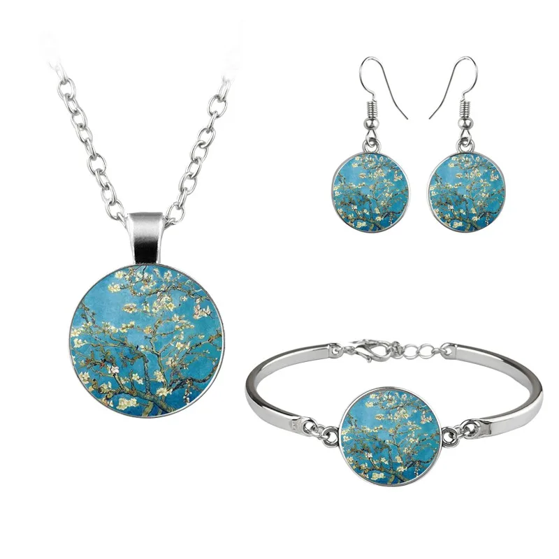 Van Gogh Painting Jewelry Sets The Starry Night Glass Dome Earrings Necklace Bracelets For Women Vintage Jewellery