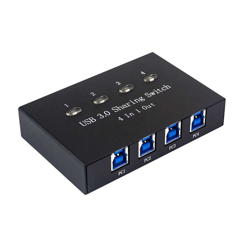 Conmutador de 4 puertos USB 3,0, conmutador de salida cuatro en uno, múltiples ordenadores, compartir ratón y teclado, divisor de dispositivo