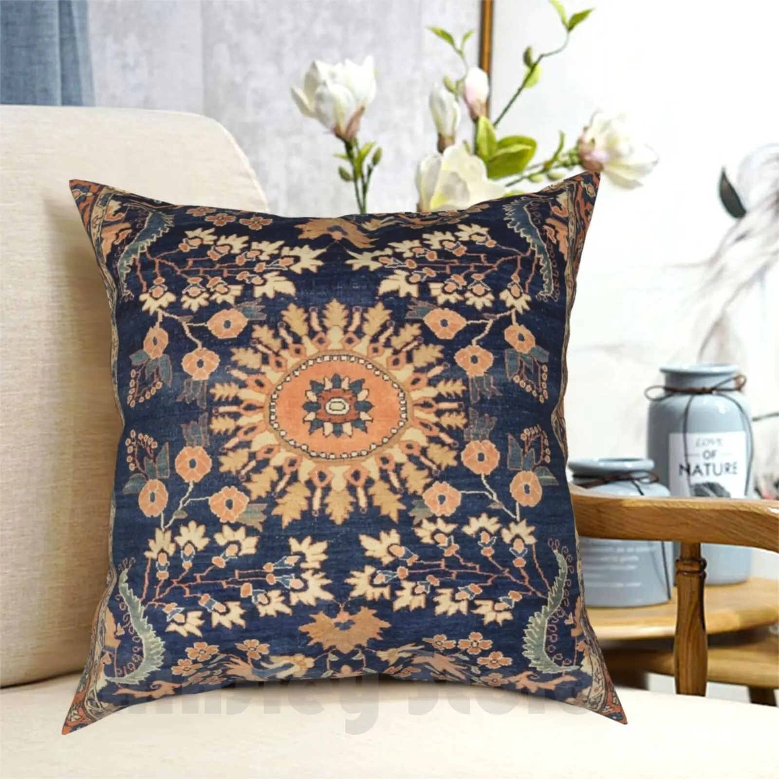 Sarouk Persian Floral Rug Print Pillow Case Printed Home Soft Throw Pillow Vintage Vintage Rug Carpet Persian Tribal