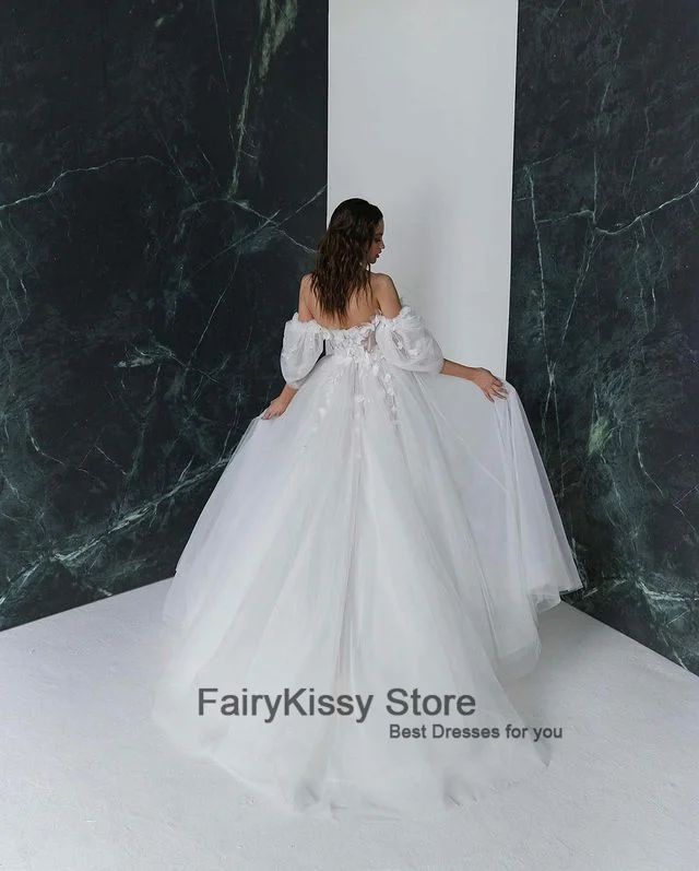 Fairykissy sexy princesa vestidos de casamento um ombro puff manga vestido de noiva a linha tule glitter praia vestido de casamento mais tamanho