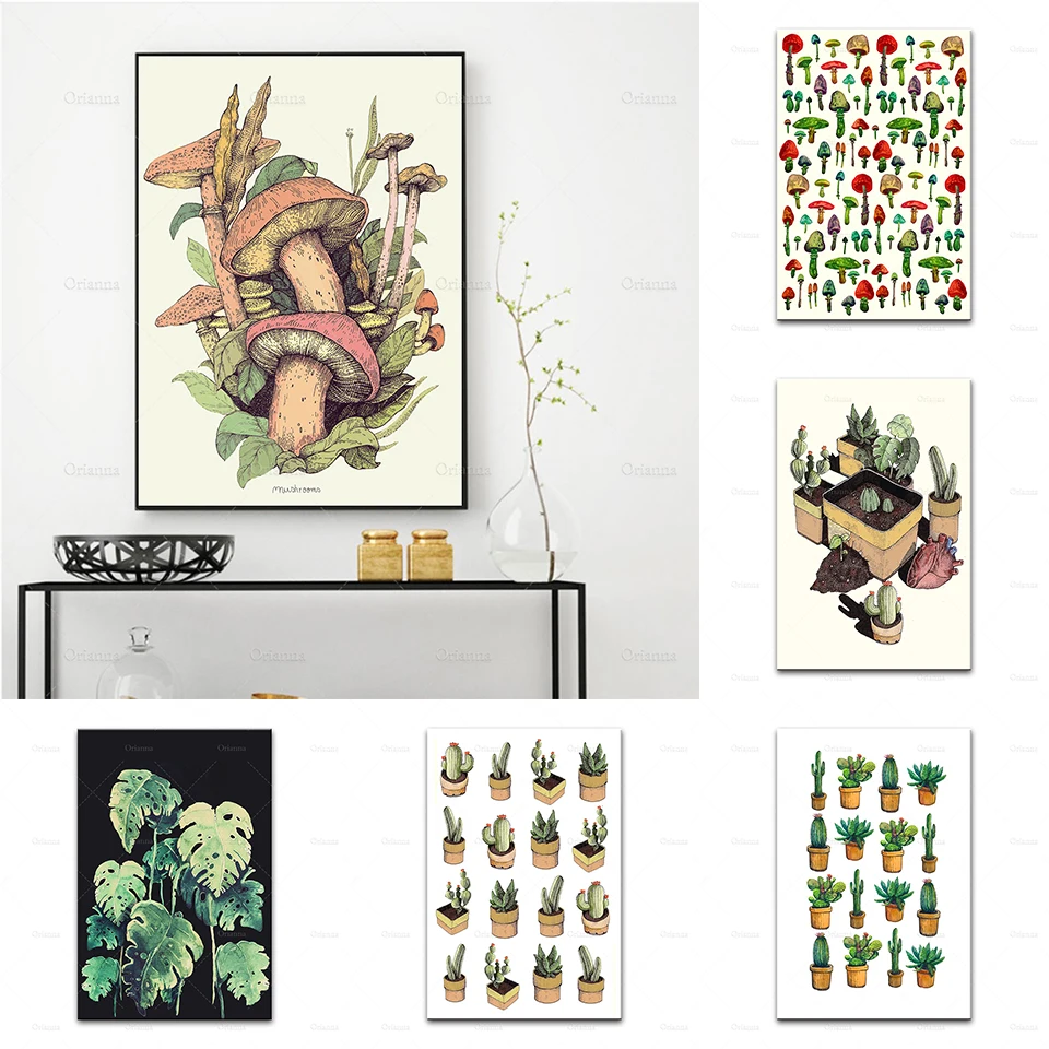 

Plant Nordic Poster Tropical Something,Cactuss,Wild Whales,Snake Team,Small Mushrooms Wall Art Canvas Painting Home Decoration