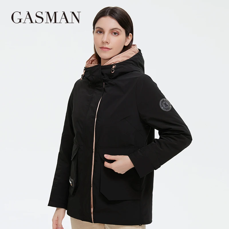 GASMAN 2022 New Women\'s Spring and Autumn Jacket Brand High Quilted Hooded Women Coat Fashion Casual Short Pocket Parka 81801