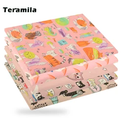 Teramila 0.5 Meter Cat Owl Animal Pattern 100% Cotton Cloth Designer Handicraft Fabrics Quilt Needlework Patchwork for Sewing