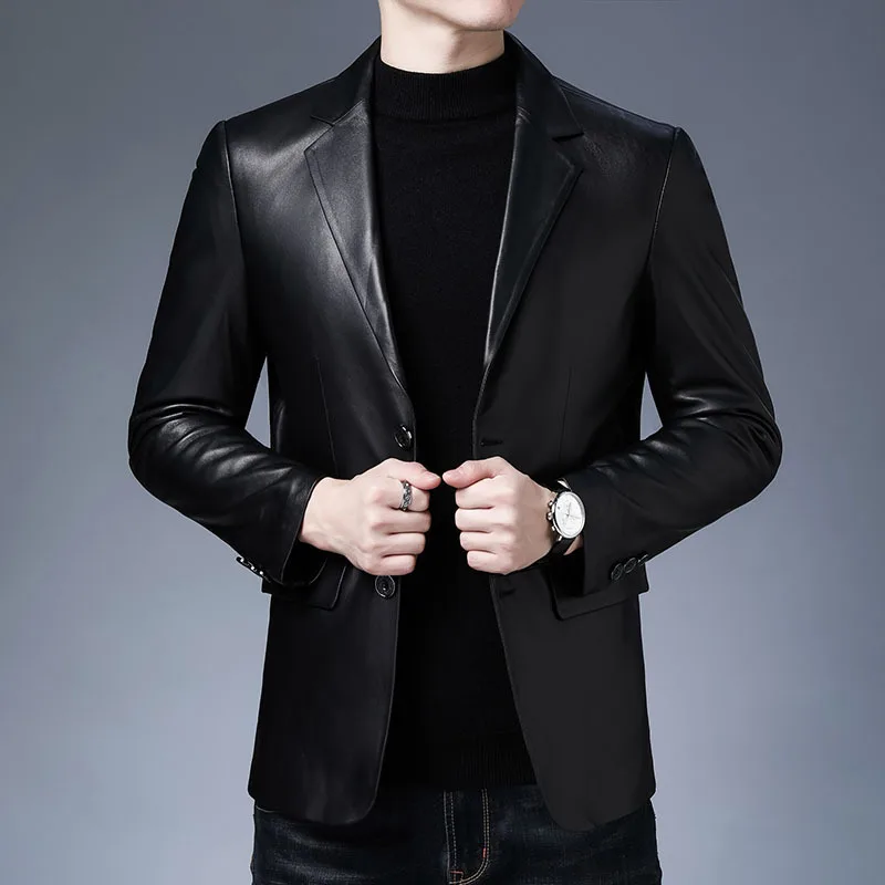 

New autumn and winter young and middle-aged men's leather leather top layer sheep leather jacket stand collar jacket jacket blac