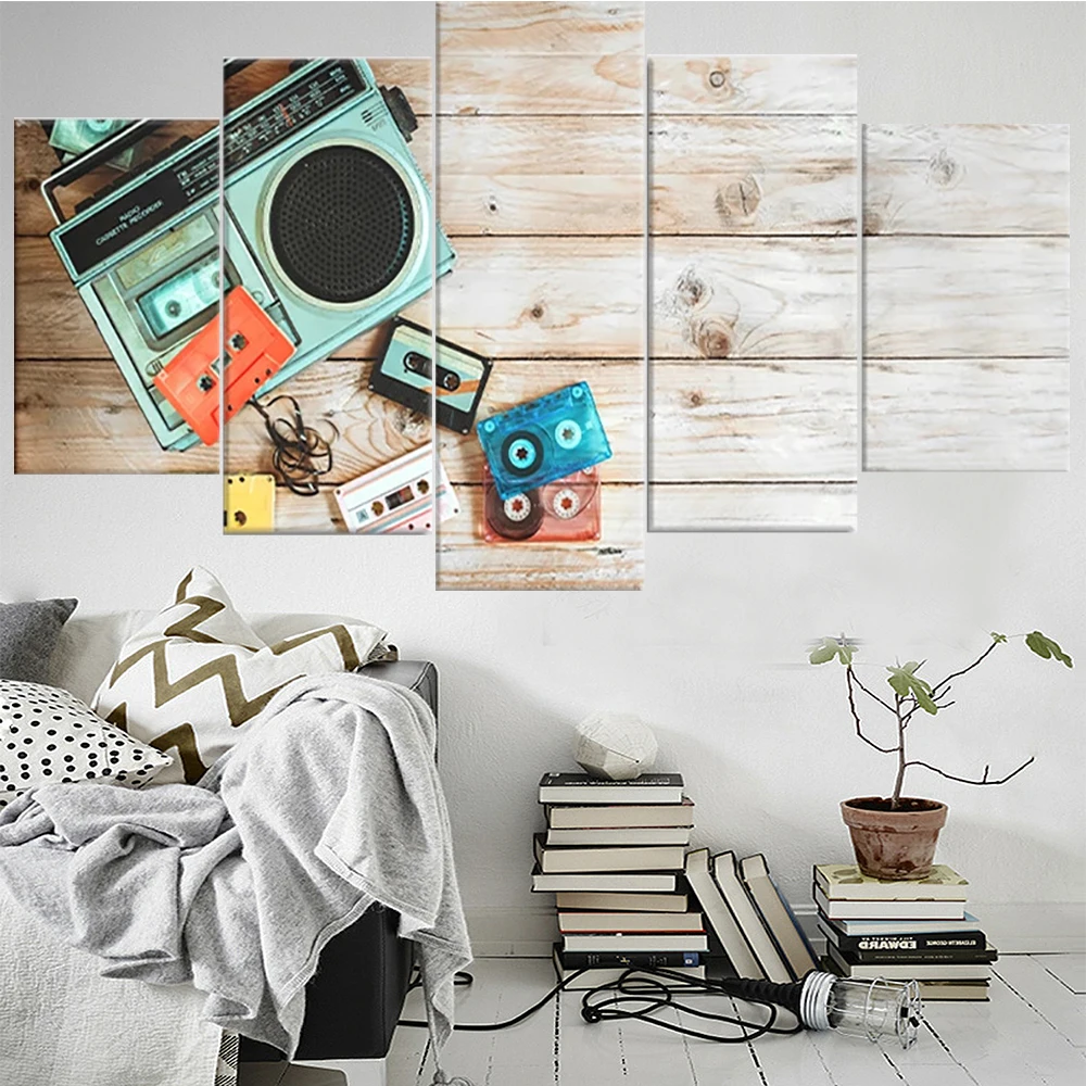 

5 Pieces Wall Art Canvas Painting Radio Cassette Player Multi Poster Home Decoration Modular Pictures Modern Living Room