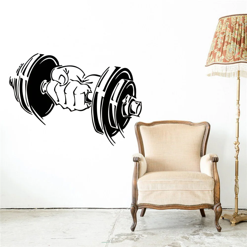 Fitness Gym Sport Barbells Pattern Wall Sticker Vinyl Interior Design Room Gym Club Decor Decals Removable Decoration Mural