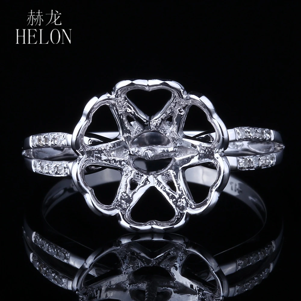 

HELON 8-12mm Round Pearl Solid 14K White Gold Natural Diamond Trendy Fine Jewelry Semi Mount Engagement Wedding Ring Setting