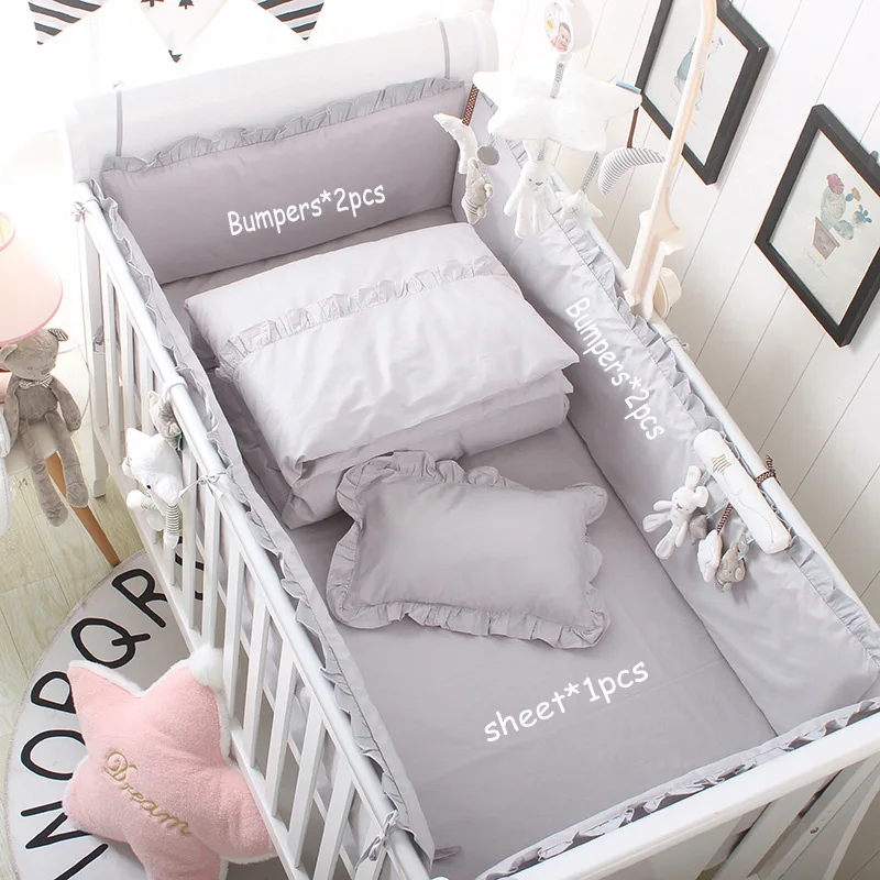 Cot Bed 5-piece Bedding Set Cotton Bumper Flat Sheet for Crib Bedlinen