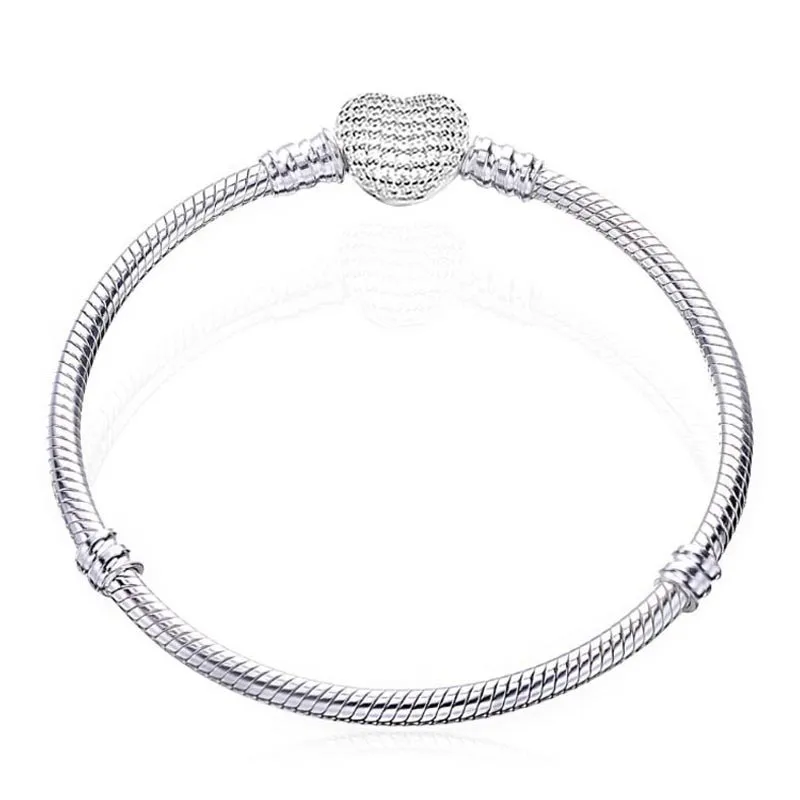 Big Sale Handmade Pan Bracelets for Women Original 925 Sterling Silver Heart Snake Chain Bangle Bracelet DIY Jewelry Fit Beads