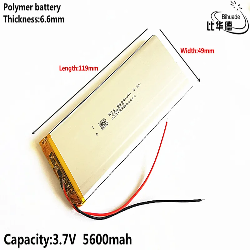 3.7V 5600mAh 6649119 리튬 폴리머 배터리 MP3 MP4 네비게이션 기기 소형 장난감 및 기타 제품 범용 배터리