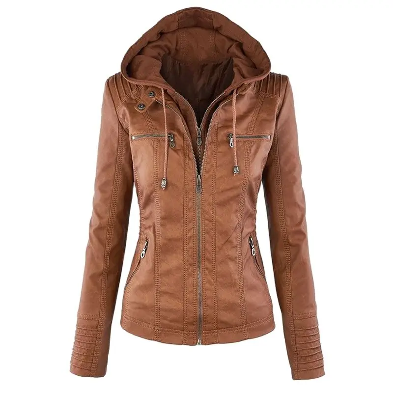 Novel New Women Autumn Winter Faux Soft Leather Jackets Coats Lady Black PU Zipper Epaule Motorcycle Streetwear