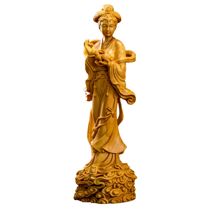 

Chang'e Enchanted Wood Carving, Exquisite Chinese-Style Home Ornament, Featuring the Mythical Moon Goddess
