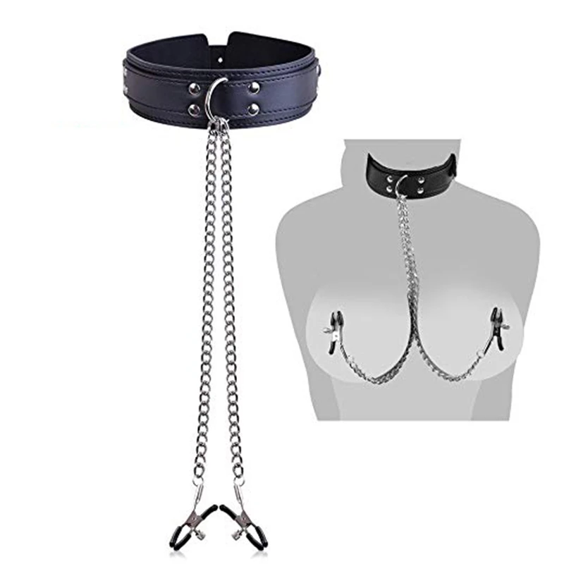 BDSM Leather Choker Collar With Nipple Breast Clamp Clip Chain Couple SM Sex Toys For Woman Sex Tools Couples Erotic Adult Games