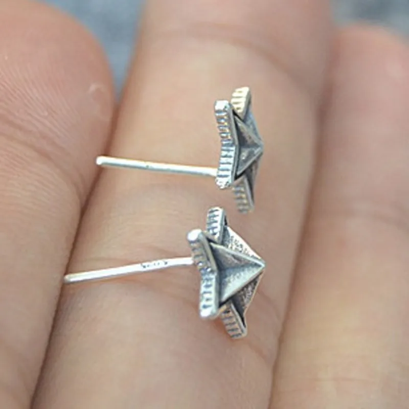 BOCAI New S925 Pure Silver Pentagram  Personality Retro Korean Trend Star Ear Stud Man Earrings for Man and Woman