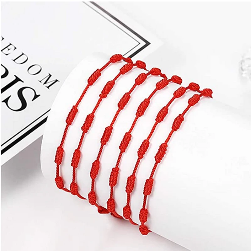 Handmade Vintage Seven Knots Red Braided Rope Bracelet For Women Men Lucky Amulet Success and Prosperity Card Gift Jewelry