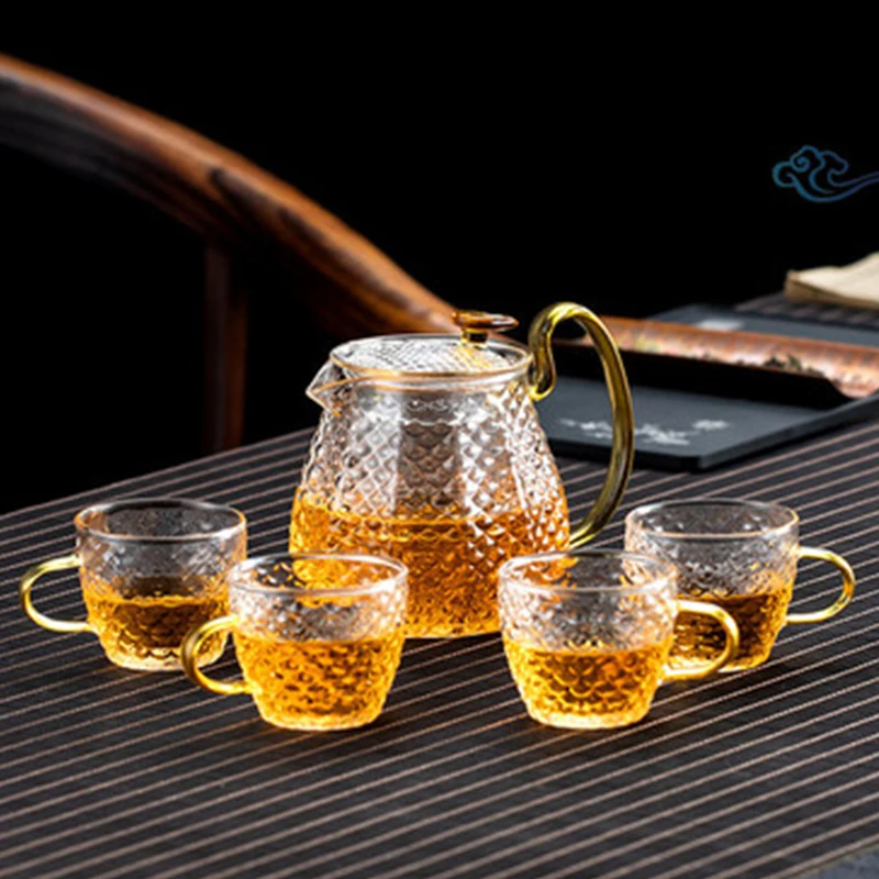 LIZAOTAO Hammered Glass Tea Set Glass Filter Household Teapot Set Five-piece Gift Box Household Tea Set Kung Fu Flower Teapot