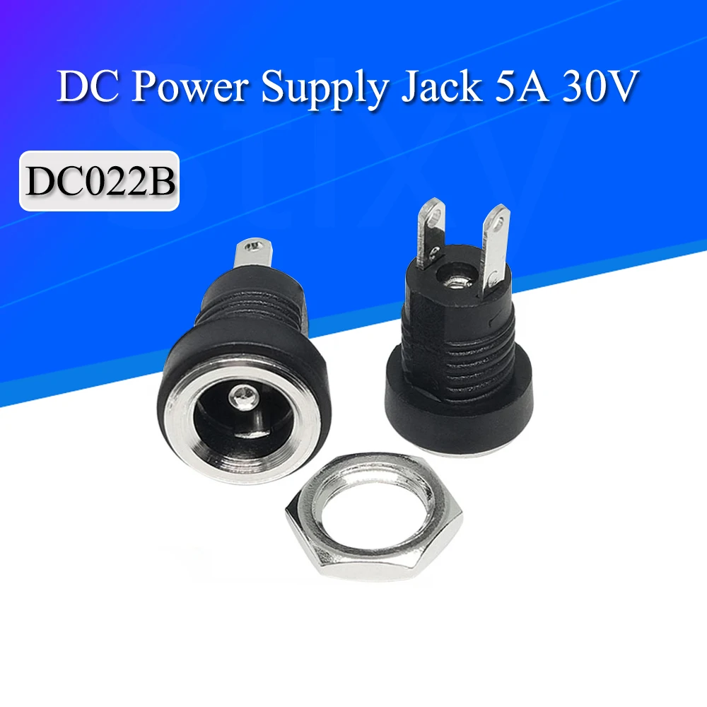 5/10Pcs 5A 30V For DC Power Supply Jack Socket Female Panel Mount Connector 5.5mm 2.1mm Plug Adapter 2 Terminal Types 5.5x2.1