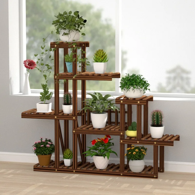 New Indoor Balcony Flower Shelf Living Room Home Multi-layer Solid Wood Shelf Succulent Green Radish Flower Pot Rack Decoration