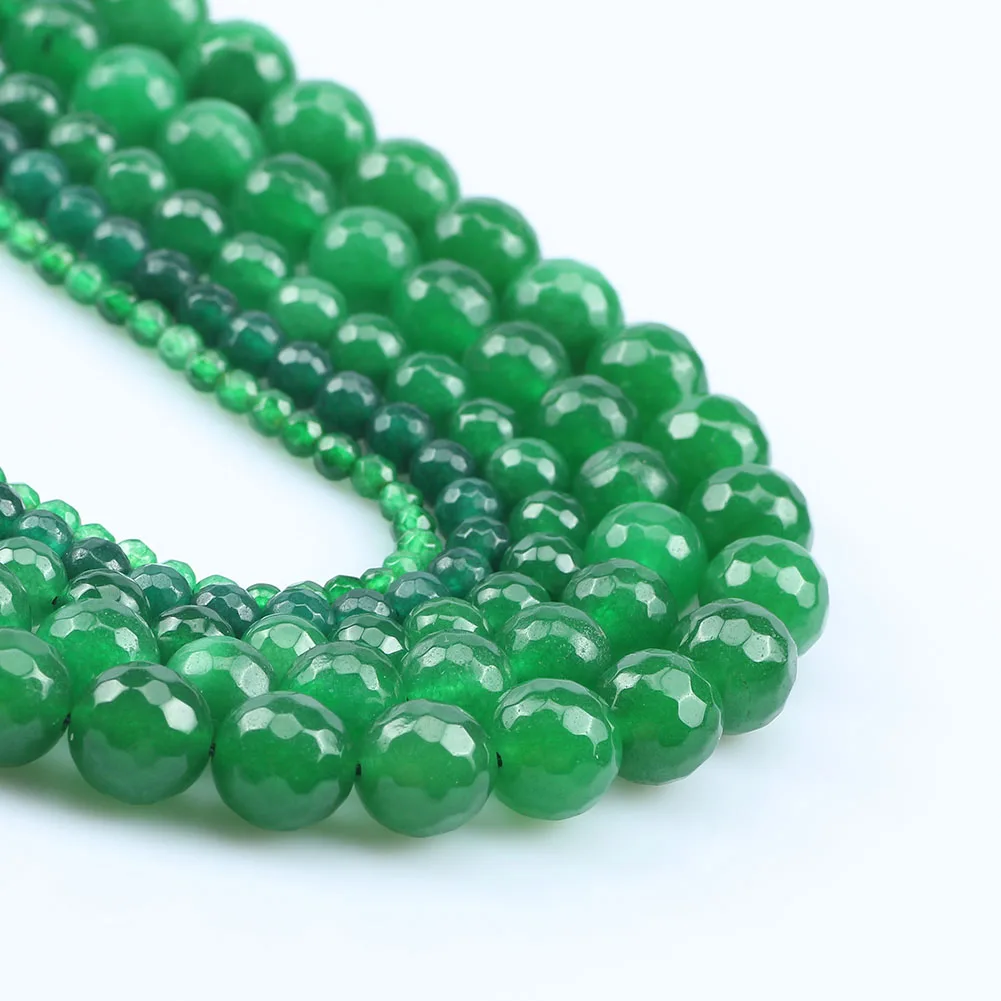 Faceted Dark Green Chalcedony Jades Beads Natural Loose Beads For Jewelry Making DIY Bracelet Accessories 15\'\' 4 6 8 10 12mm