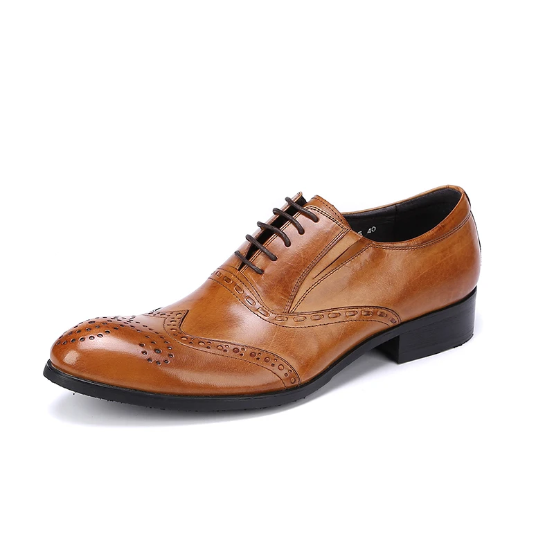 

Shoes Vintage Brogue Mens Genuine Leather Formal Wedding Dress Shoe For Man Low Heel Lace Up Prom Oxfords Office Work Footwear
