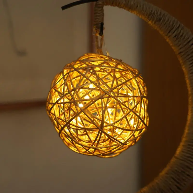 Led Star/Moon/ Takraw Christmas Gifts Fairy String Lights Hemp Rope Night Lamp for Party Kid Room Handmade Hemp Rope Night Lamp
