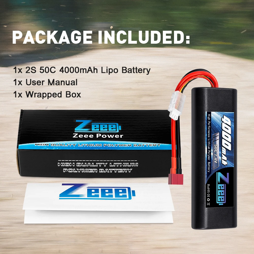 Zeee-batería Lipo de 7,4 V, 50C, 4000mAh, con enchufe Deans, carcasa rígida 2S, para coche, camión, Helicóptero, Avión, RC, piezas de Hobby