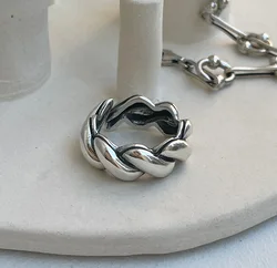 Minimalist 925 sterling silver love ring female niche design online celebrity retro chubby diagonal high quality cross knitting
