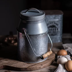 Retro Iron Jar Metal Vase with Handles Lid Handmade Storage Jar Tank Container Kitchen Food Tea Egg Bottle Photography Props