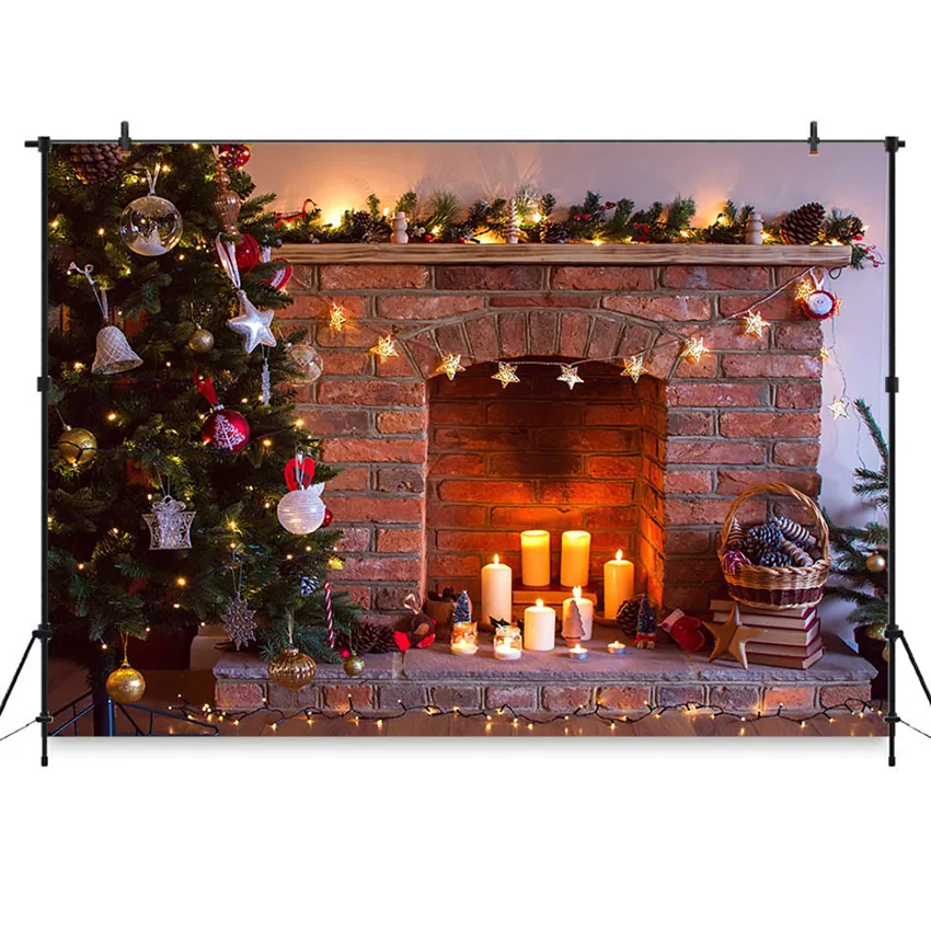 

Christmas Backdrop for Photography Fireplace Xmas Tree Decoration Christmas Photo Background for Photo Booth Props