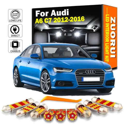 ZUORUI-캔버스 LED 인테리어 지도 돔 라이트 램프 키트, 아우디 A6 C7 2012 2013 2014 2015 2016 차량 전구 자동차 액세서리, 12 개